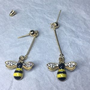 Gold and Black Bee Drop Earrings